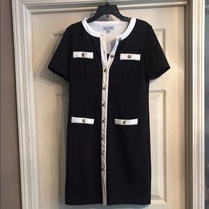 Elegant Black and White Button-Down Dress